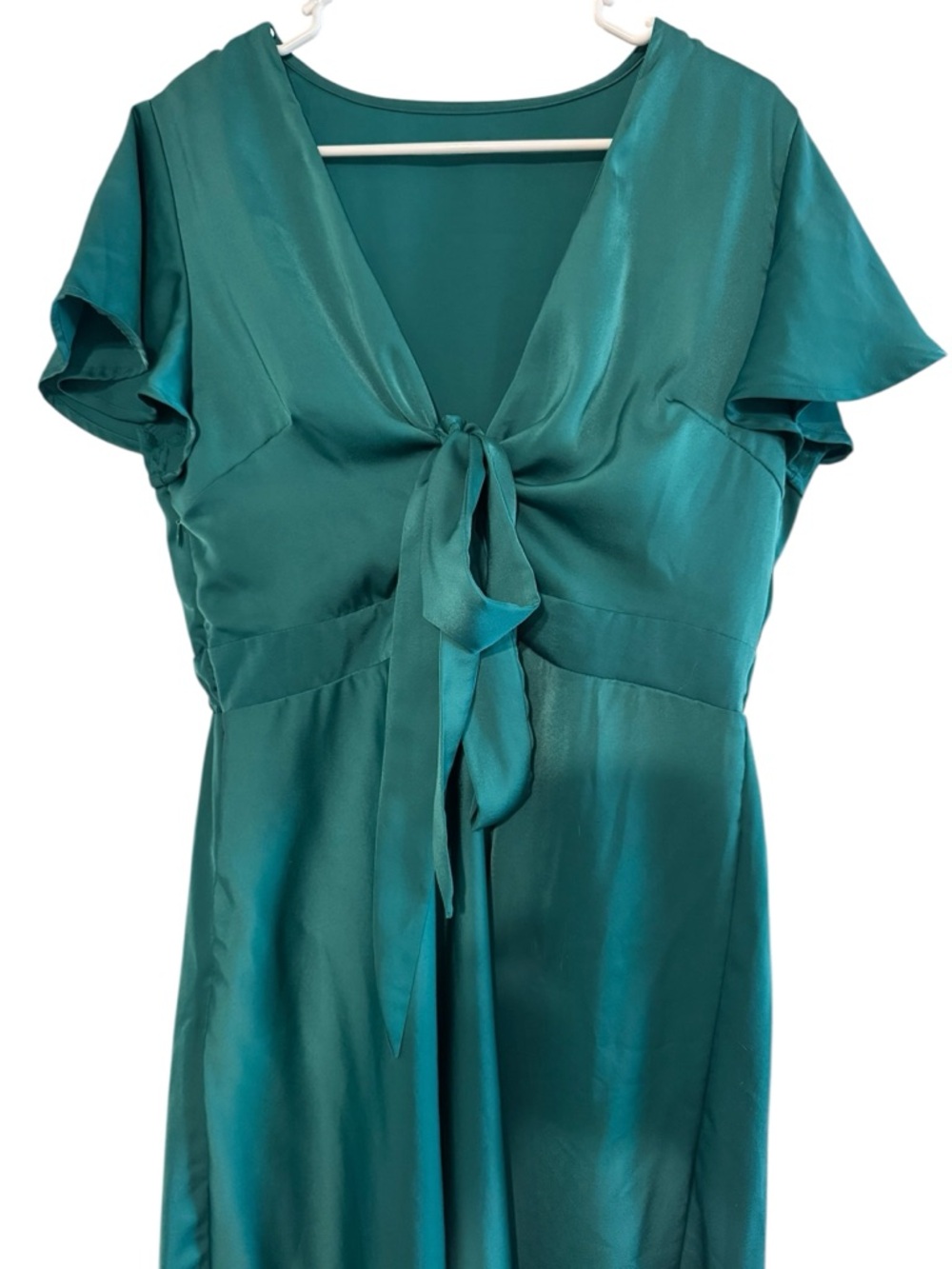 Teal Tie-Front Satin Women's Top